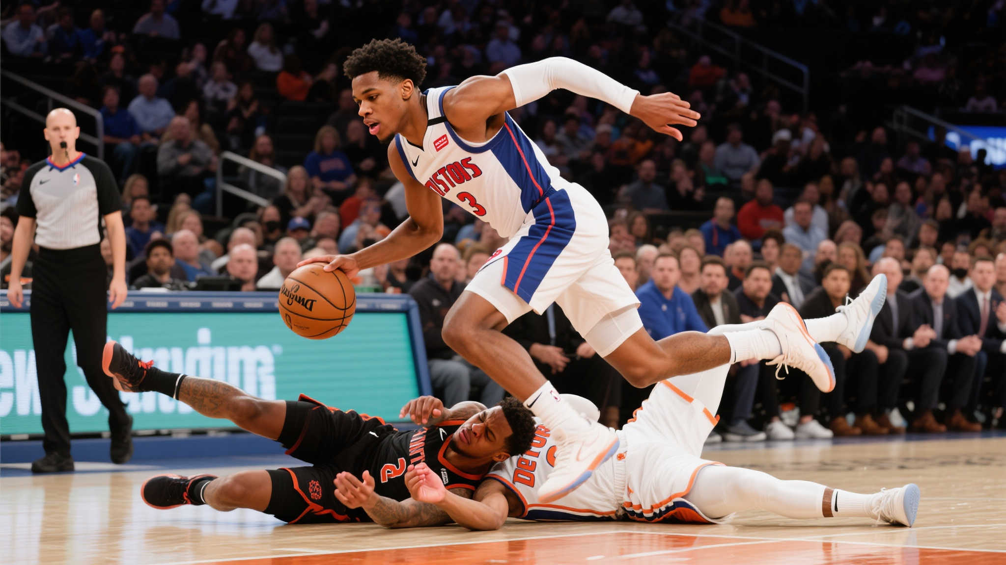 在激烈的篮球比赛中，瞬间的对抗往往成为关键时刻，引